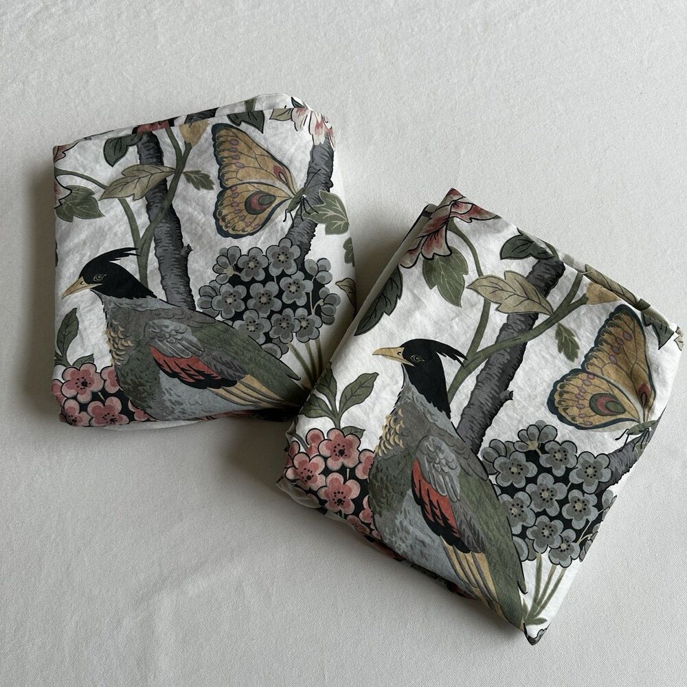 Set 2 Pottery Barn King Bloom Floral Sateen Shams Pillowcase Bird 20x36